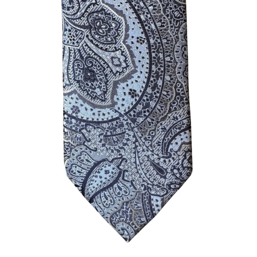 Gianfranco Italy Mens Necktie Blue Grey Paisley Microfiber Handmade Italian Tie